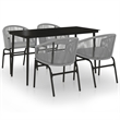 vidaXL Garden Dining Set Table in Black/Chairs in Gray