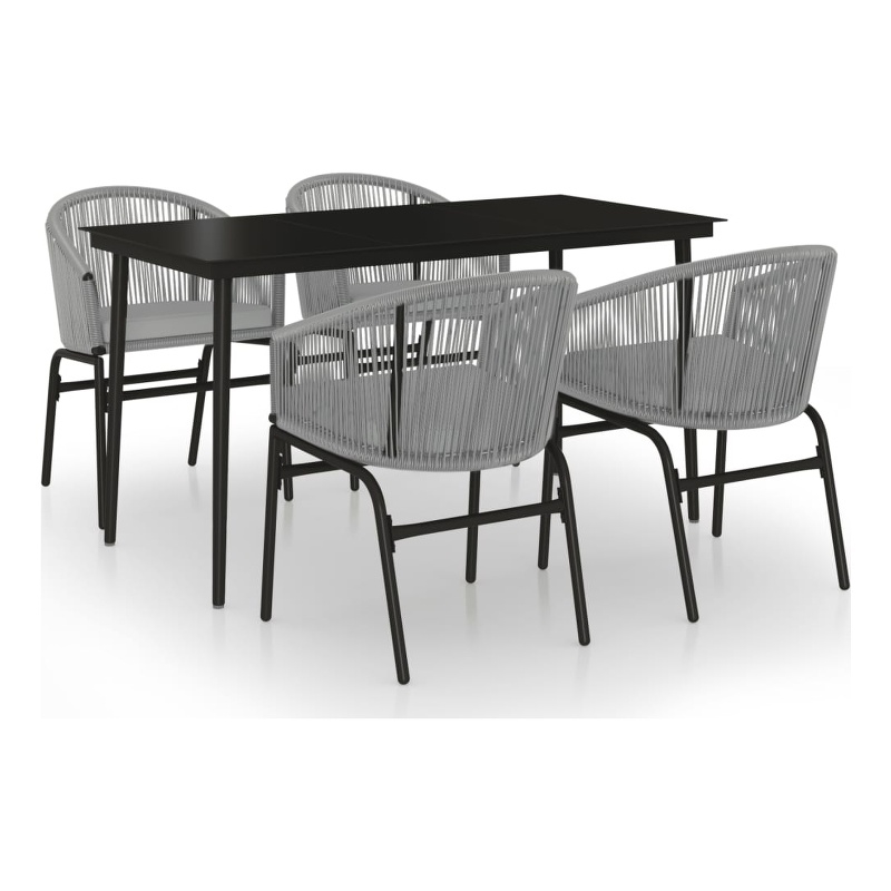 vidaXL Garden Dining Set Table in Black/Chairs in Gray