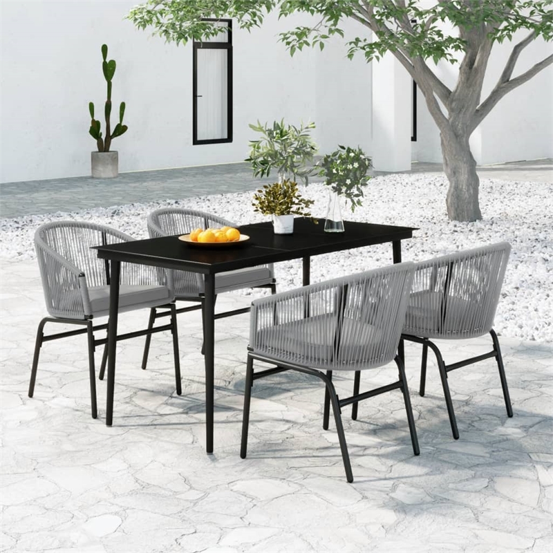 vidaXL Garden Dining Set Table in Black/Chairs in Gray