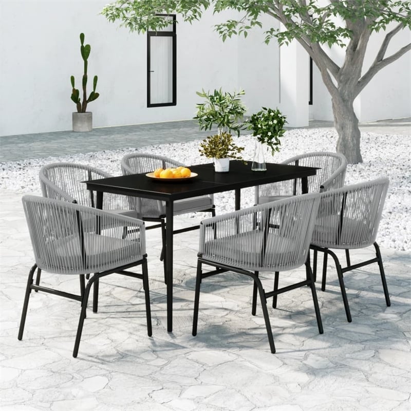 vidaXL Powder-Coated Steel Garden Dining Set in Black