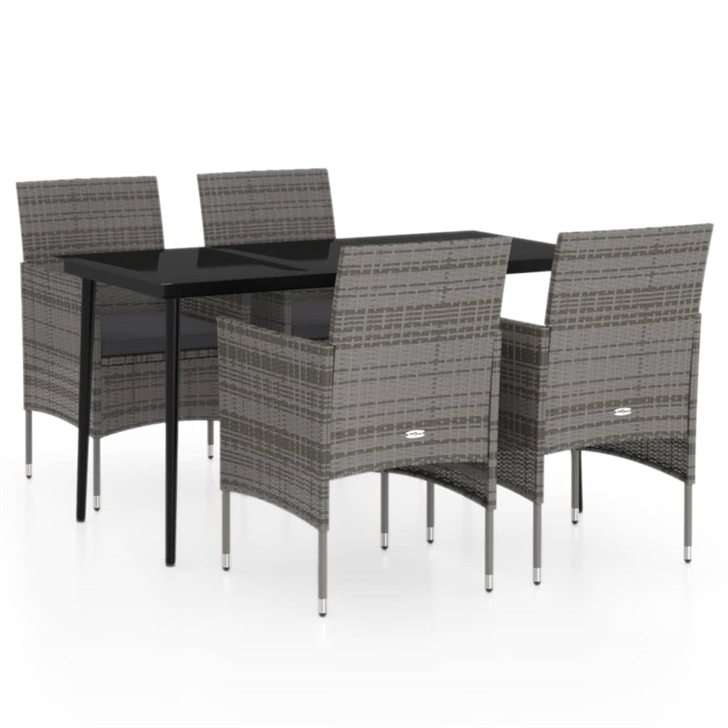 vidaXL PE Rattan 5 Piece Set Durable Garden Dining Set in Gray and Black