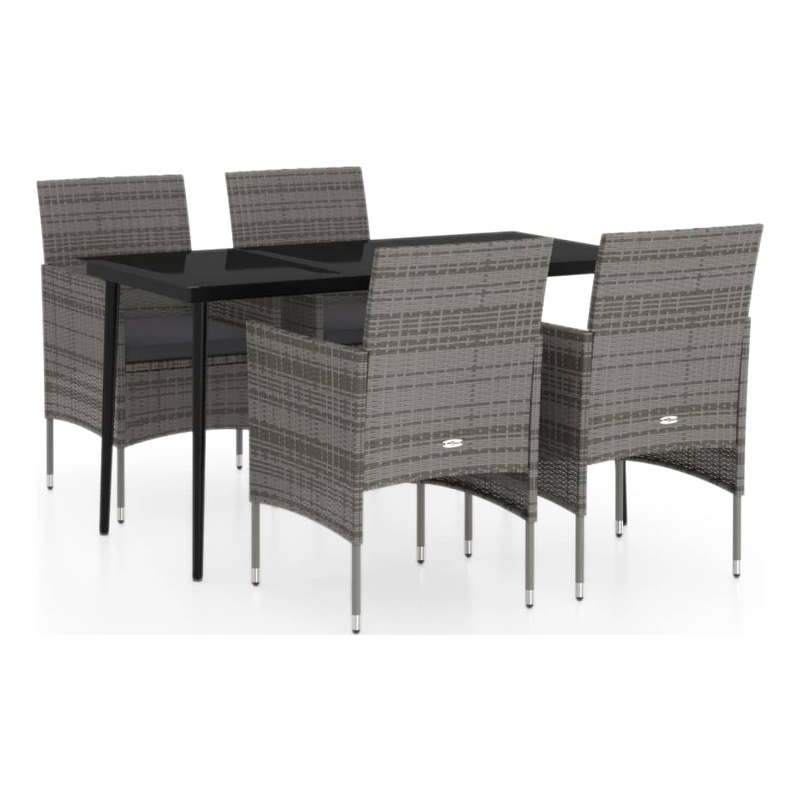 vidaXL PE Rattan 5 Piece Set Durable Garden Dining Set in Gray and Black