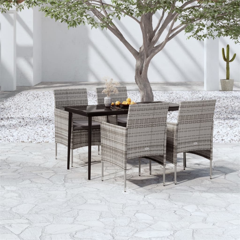 vidaXL PE Rattan 5 Piece Set Durable Garden Dining Set in Gray and Black