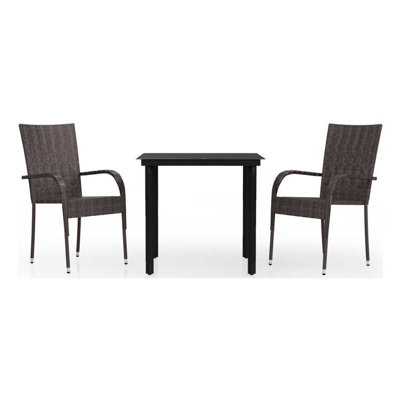 vidaXL PE Rattan Small Durable Garden Dining Set in Brown and Black