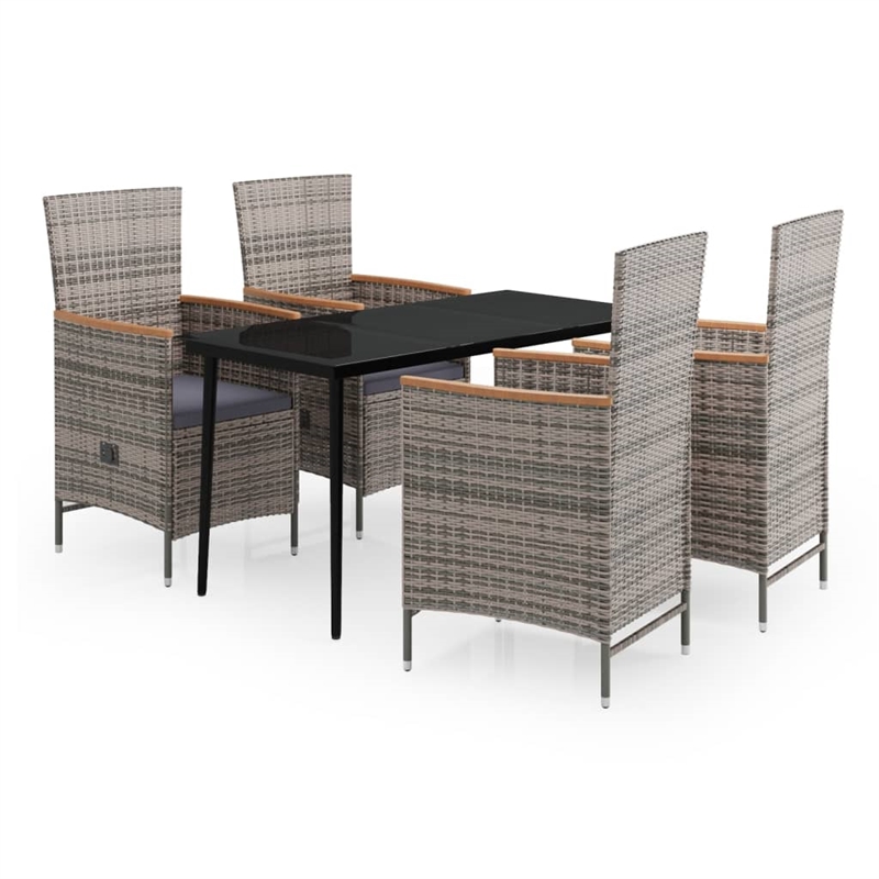 vidaXL PE Rattan 5-Piece Garden Dining Set in Gray and Black