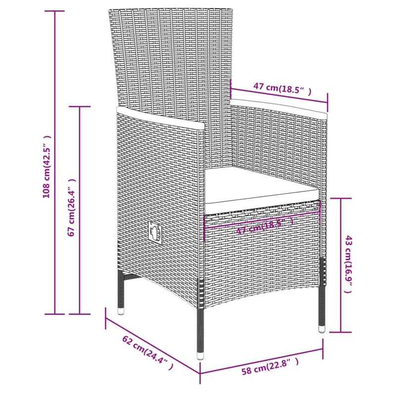 vidaXL PE Rattan 5-Piece Garden Dining Set in Gray and Black