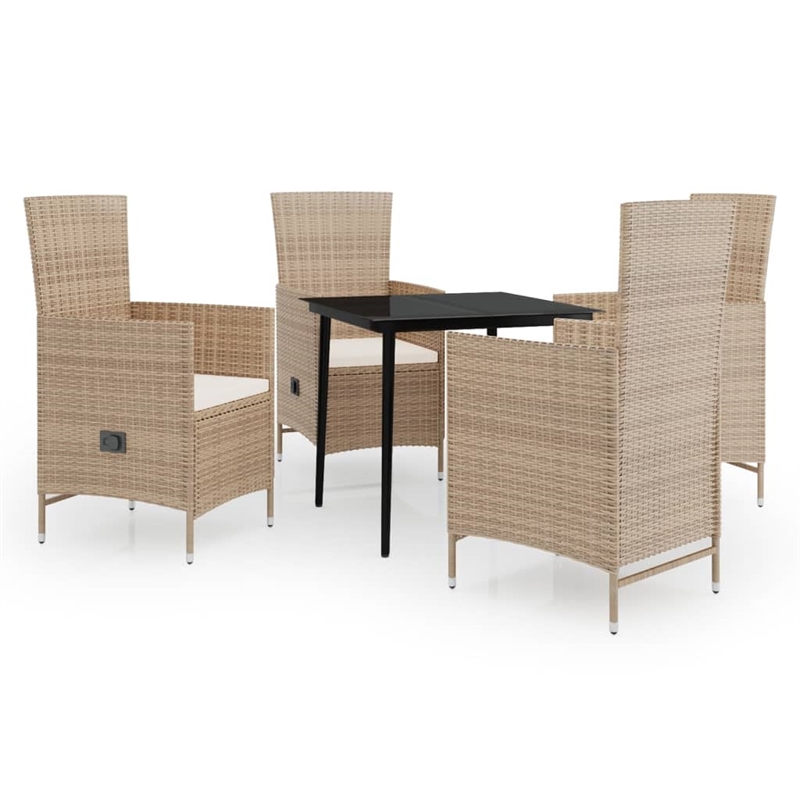 vidaXL PE Rattan 5 Piece Garden Dining Set in Beige and Black