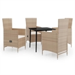 vidaXL PE Rattan 5 Piece Garden Dining Set in Beige and Black