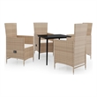 vidaXL PE Rattan 5 Piece Garden Dining Set in Beige and Black