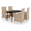 vidaXL PE Rattan 5 Piece Garden Dining Set in Beige and Black