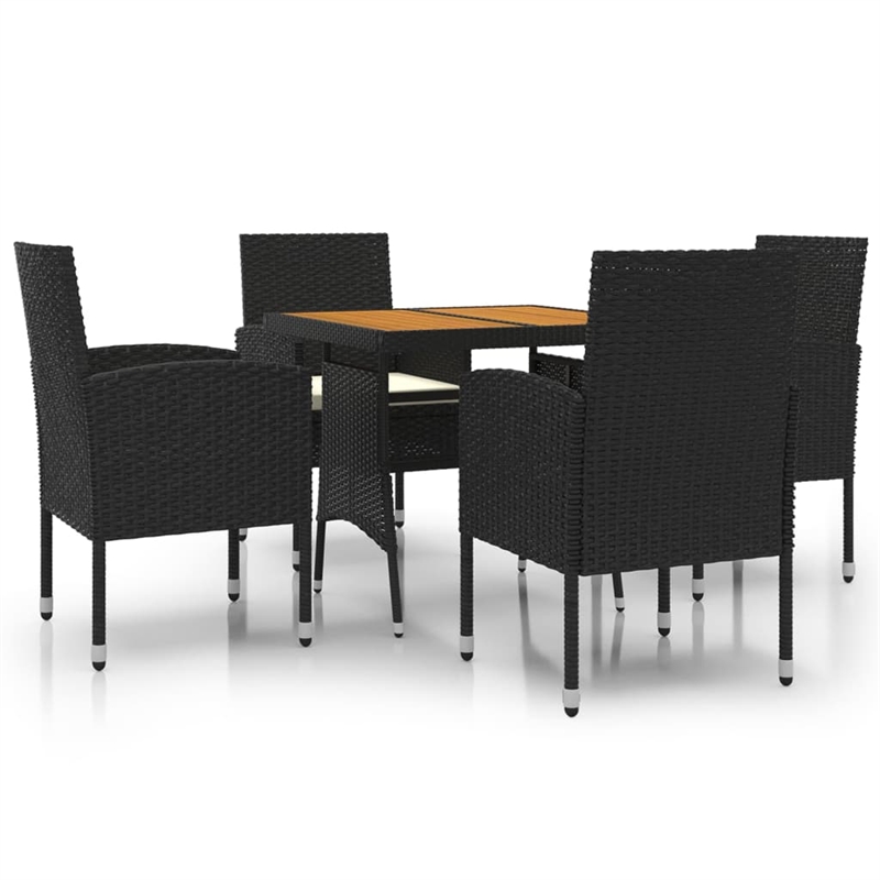 vidaXL PE Rattan/Steel/Solid Acacia Wood Outdoor Dining Set in Black