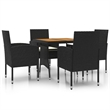 vidaXL PE Rattan/Steel/Solid Acacia Wood Outdoor Dining Set in Black