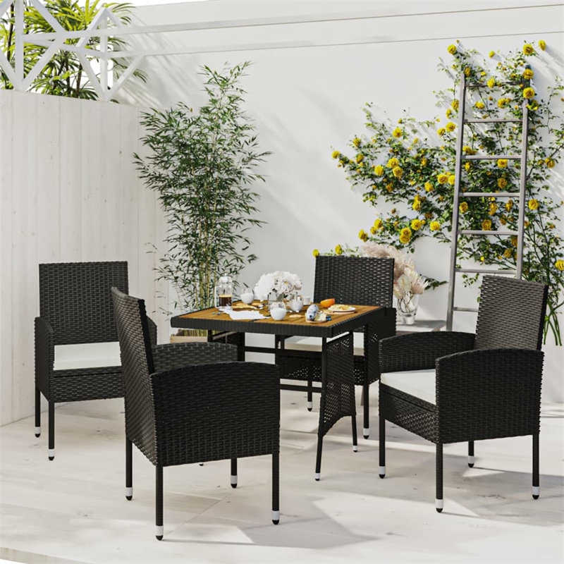 vidaXL PE Rattan/Steel/Solid Acacia Wood Outdoor Dining Set in Black