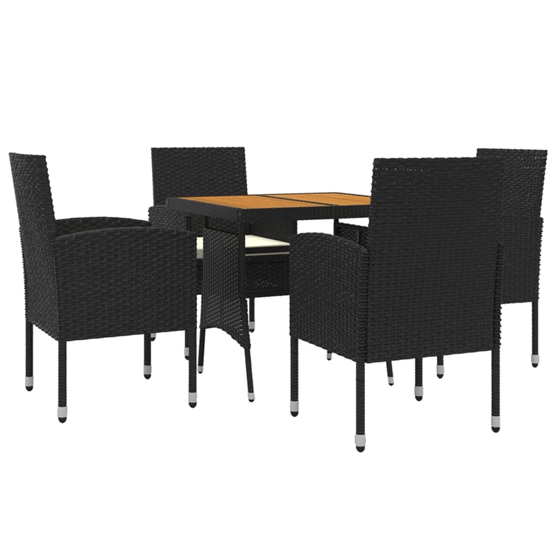 vidaXL PE Rattan/Steel/Solid Acacia Wood Outdoor Dining Set in Black