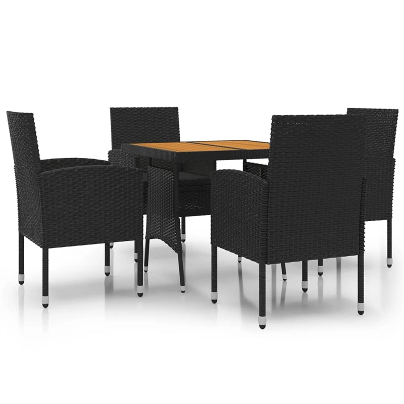 vidaXL PE Rattan/Steel/Solid Acacia Wood Outdoor Dining Set in Black