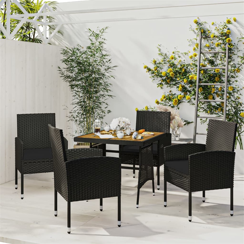 vidaXL PE Rattan/Steel/Solid Acacia Wood Outdoor Dining Set in Black