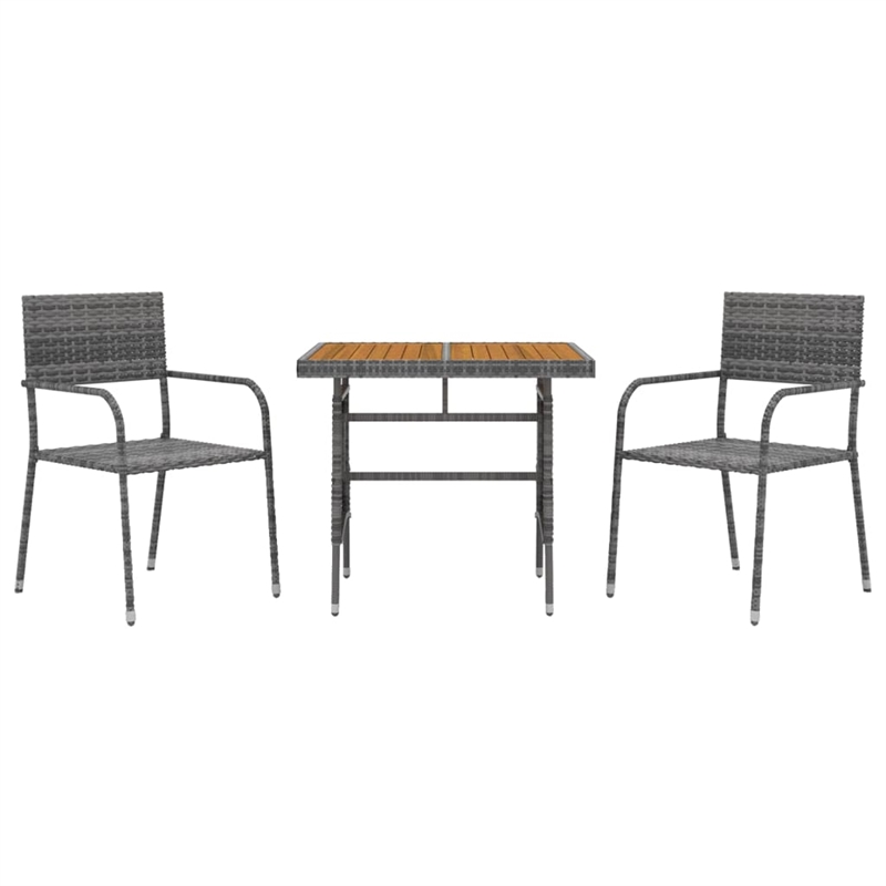 vidaXL PE Rattan/Steel/Solid Acacia Wood Medium Outdoor Dining Set in Gray