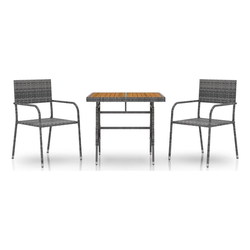 vidaXL PE Rattan/Steel/Solid Acacia Wood Medium Outdoor Dining Set in Gray
