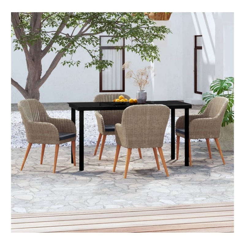 vidaXL Poly Rattan Medium Garden Dining Set in Brown and Black