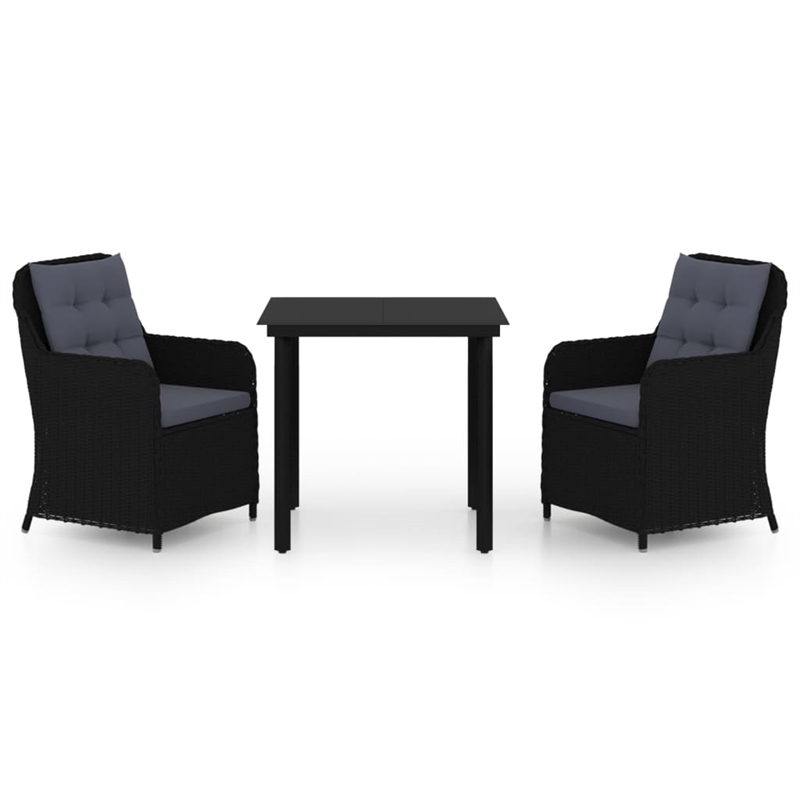 vidaXL Powder-Coated Steel 3 Piece Set Garden Dining Set in Black