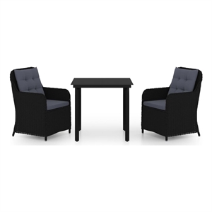 vidaXL Powder-Coated Steel 3 Piece Set Garden Dining Set in Black