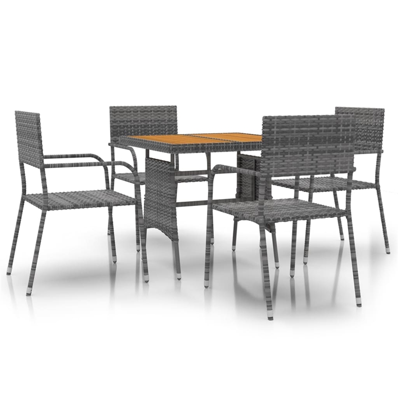 vidaXL PE Rattan/Steel/Solid Acacia Wood Medium Outdoor Dining Set in Gray