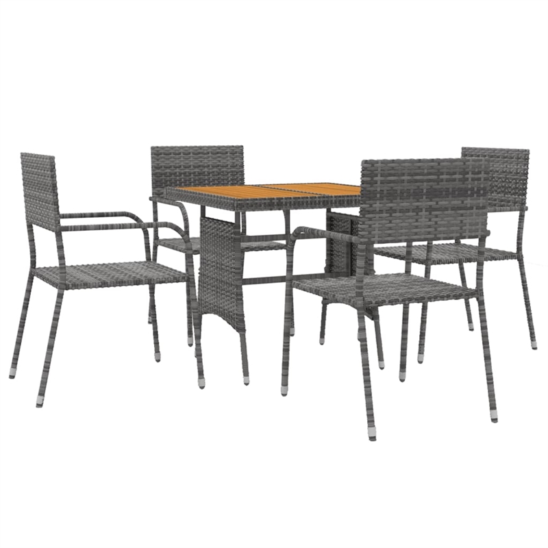 vidaXL PE Rattan/Steel/Solid Acacia Wood Medium Outdoor Dining Set in Gray