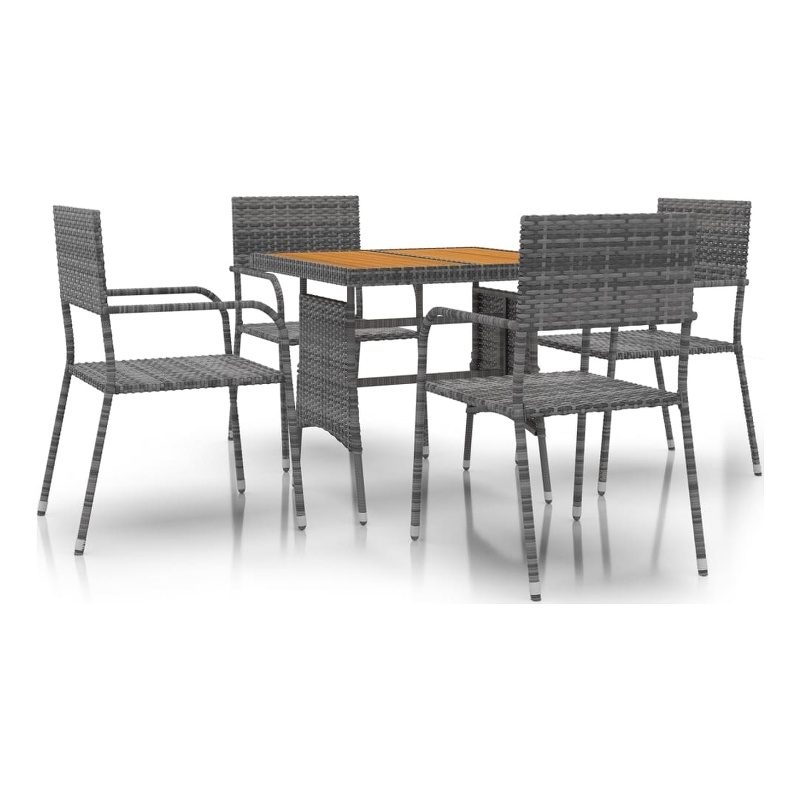 vidaXL PE Rattan/Steel/Solid Acacia Wood Medium Outdoor Dining Set in Gray