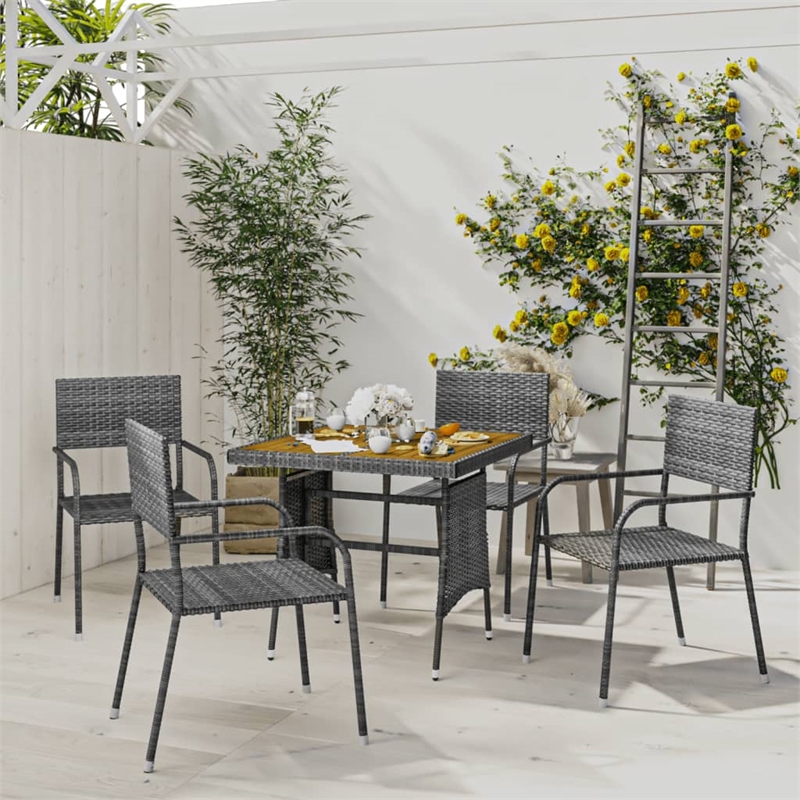 vidaXL PE Rattan/Steel/Solid Acacia Wood Medium Outdoor Dining Set in Gray