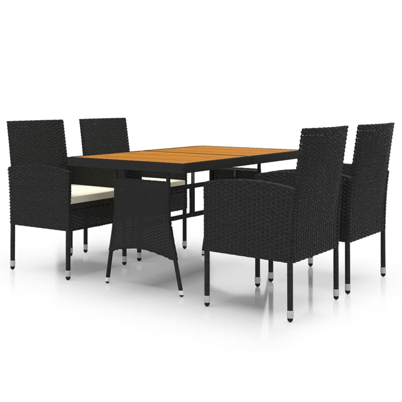 vidaXL PE Rattan/Steel/Solid Acacia Wood Outdoor Dining Set in Black