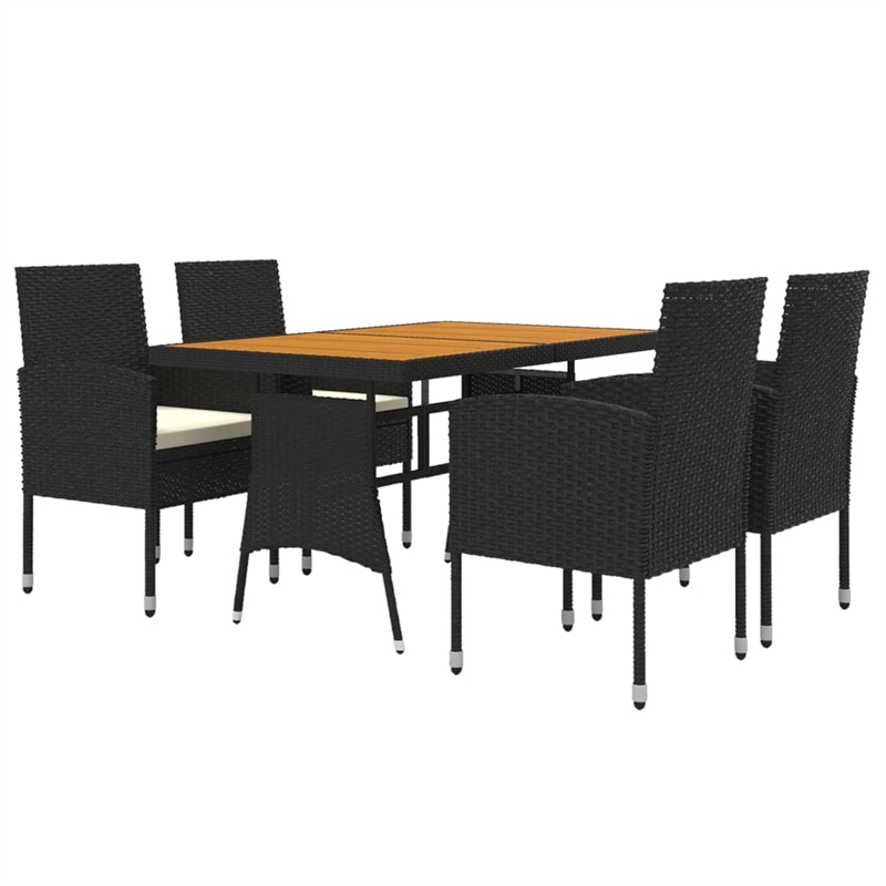 vidaXL PE Rattan/Steel/Solid Acacia Wood Outdoor Dining Set in Black