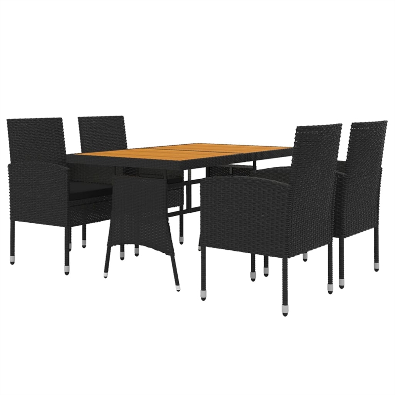 vidaXL PE Rattan/Steel/Solid Acacia Wood Outdoor Dining Set in Black