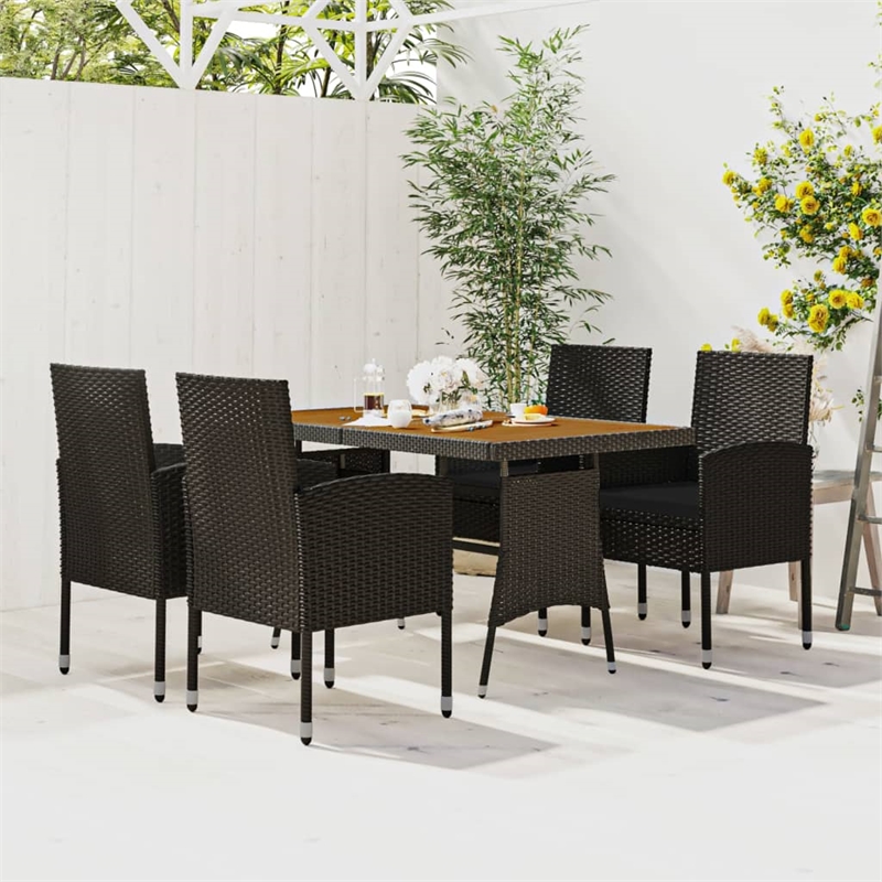 vidaXL PE Rattan/Steel/Solid Acacia Wood Outdoor Dining Set in Black