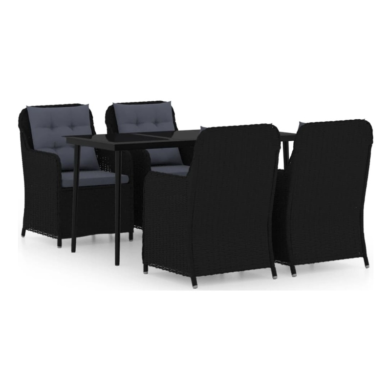 vidaXL Powder-Coated Steel 5 Piece Set Garden Dining Set in Black