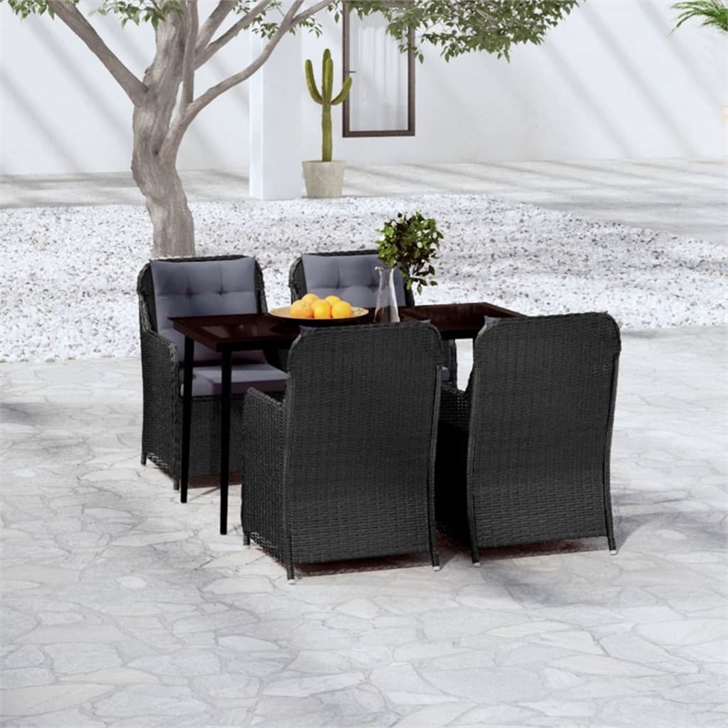 vidaXL Powder-Coated Steel 5 Piece Set Garden Dining Set in Black