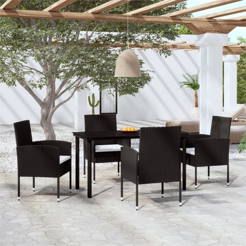 vidaXL PE Rattan Garden Dining Set in Black/Cream White