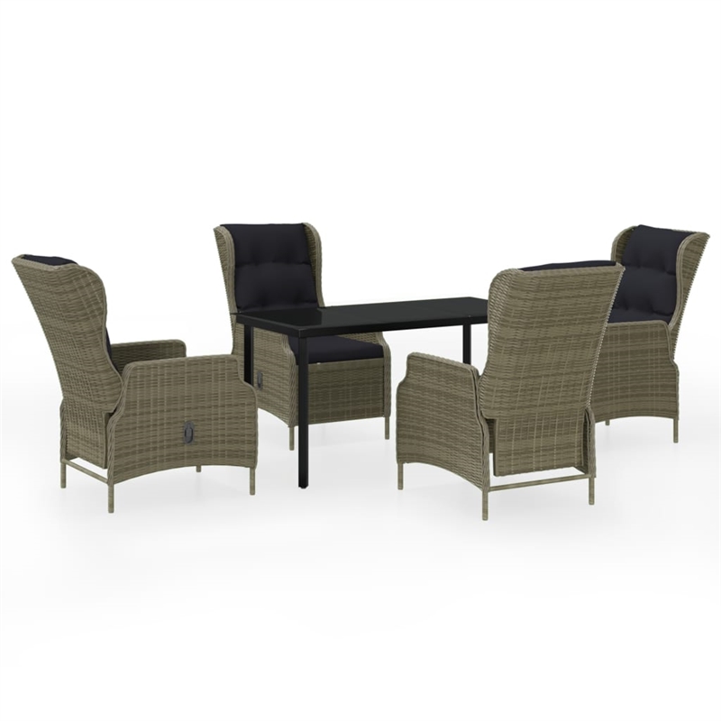 vidaXL Garden Dining Set Chair in Brown/Cushions in Black/Table in Black