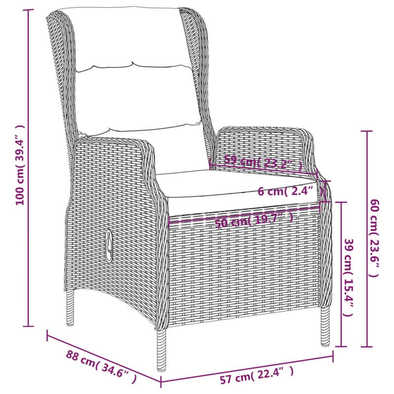 vidaXL Garden Dining Set Chair in Brown/Cushions in Black/Table in Black