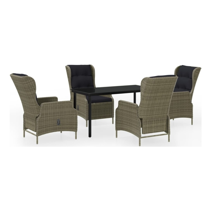 vidaXL Garden Dining Set Chair in Brown/Cushions in Black/Table in Black