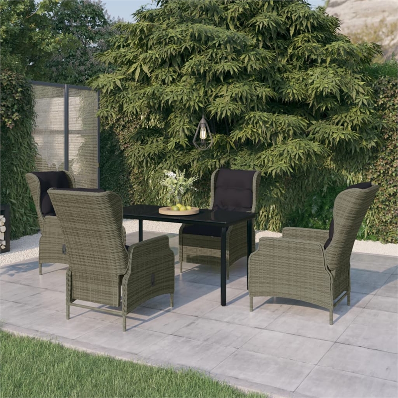 vidaXL Garden Dining Set Chair in Brown/Cushions in Black/Table in Black