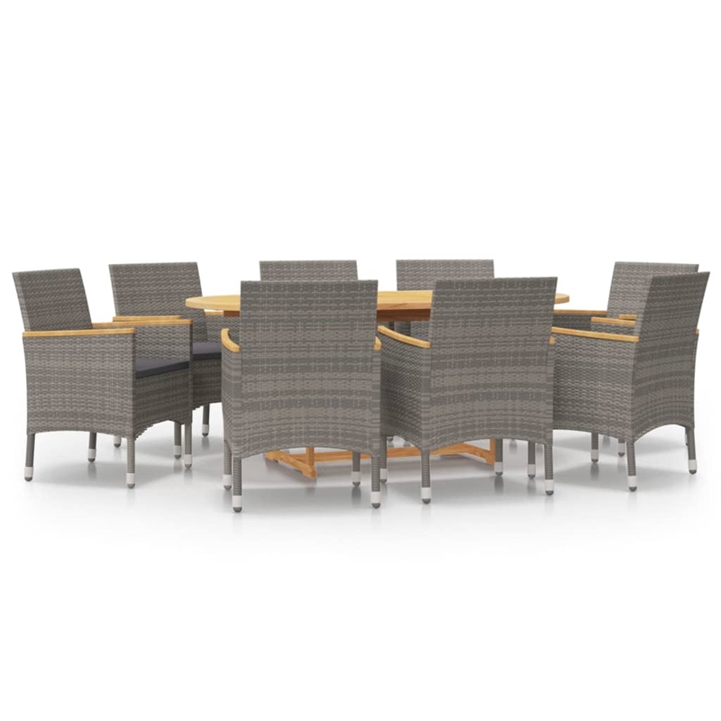 vidaXL 9 Piece Solid Acacia Wood Patio Dining Set in Gray