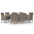 vidaXL 9 Piece Solid Acacia Wood Patio Dining Set in Gray