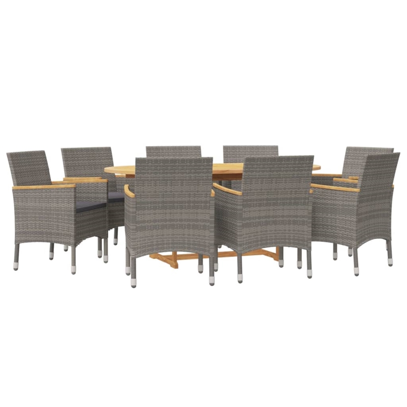 vidaXL 9 Piece Solid Acacia Wood Patio Dining Set in Gray