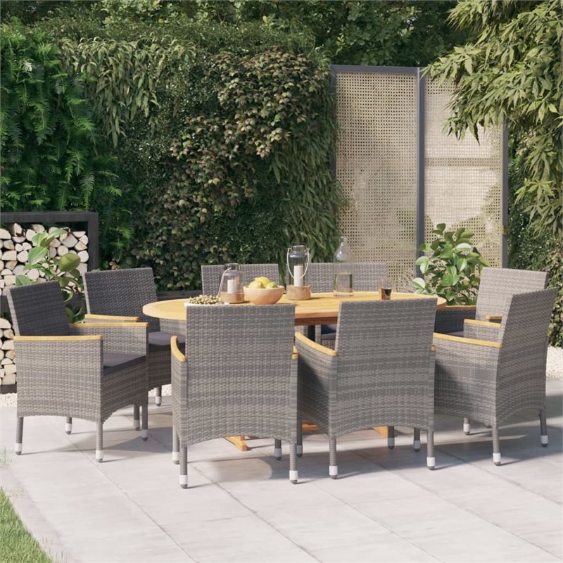 vidaXL 9 Piece Solid Acacia Wood Patio Dining Set in Gray