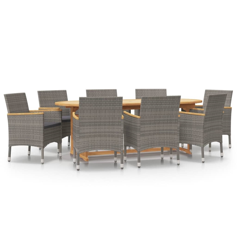 vidaXL Solid Acacia Wood Ergonomic Garden Dining Set in Gray