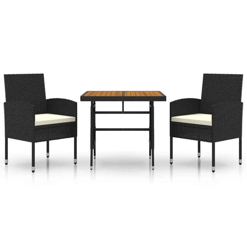 vidaXL PE Rattan/Steel/Solid Acacia Wood Outdoor Dining Set in Black