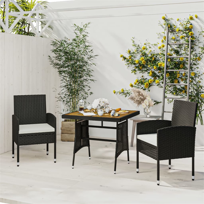 vidaXL PE Rattan/Steel/Solid Acacia Wood Outdoor Dining Set in Black