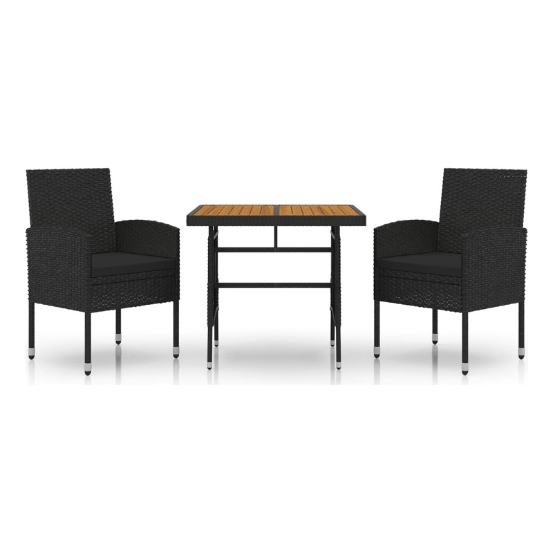 vidaXL PE Rattan/Steel/Solid Acacia Wood Outdoor Dining Set in Black