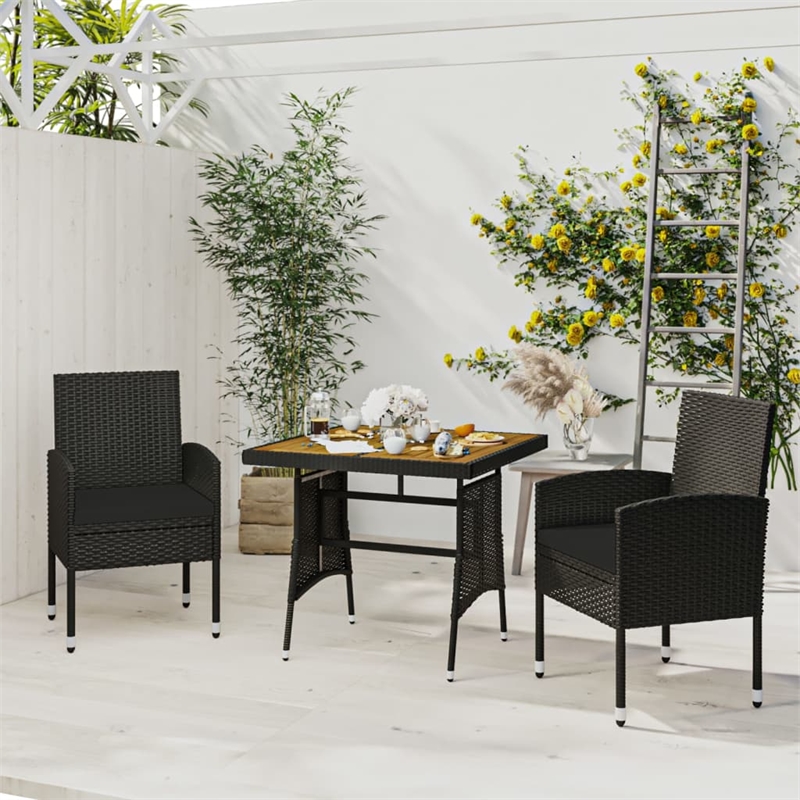 vidaXL PE Rattan/Steel/Solid Acacia Wood Outdoor Dining Set in Black