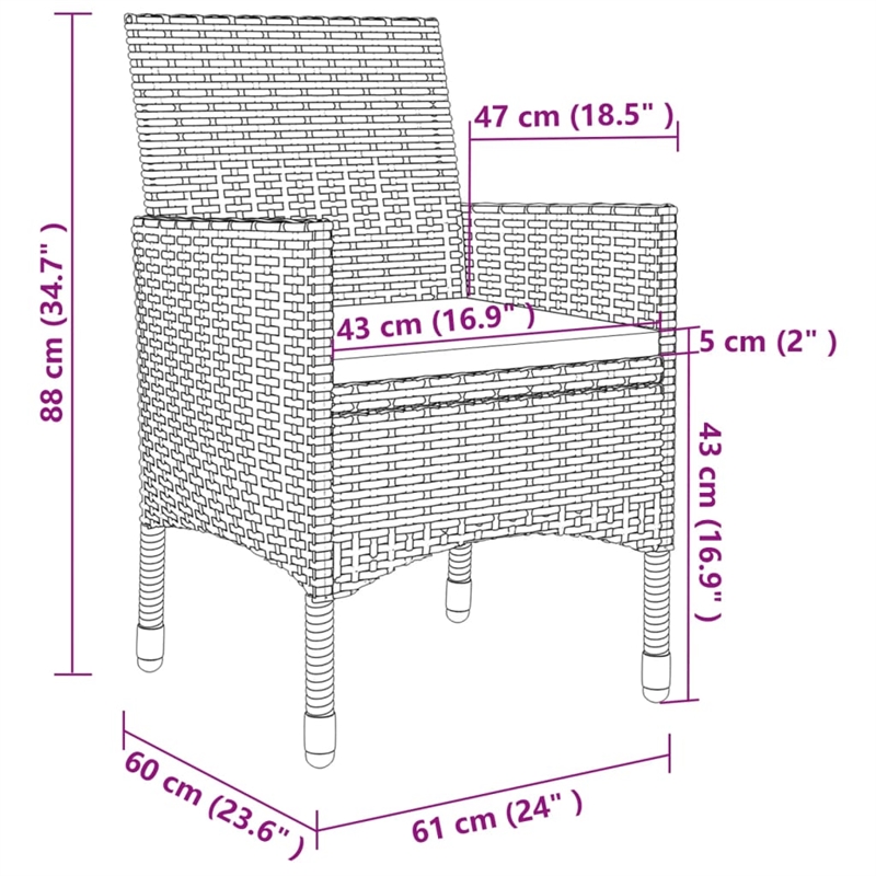 vidaXL Garden Dining Set in Gray/Dark Gray/Black